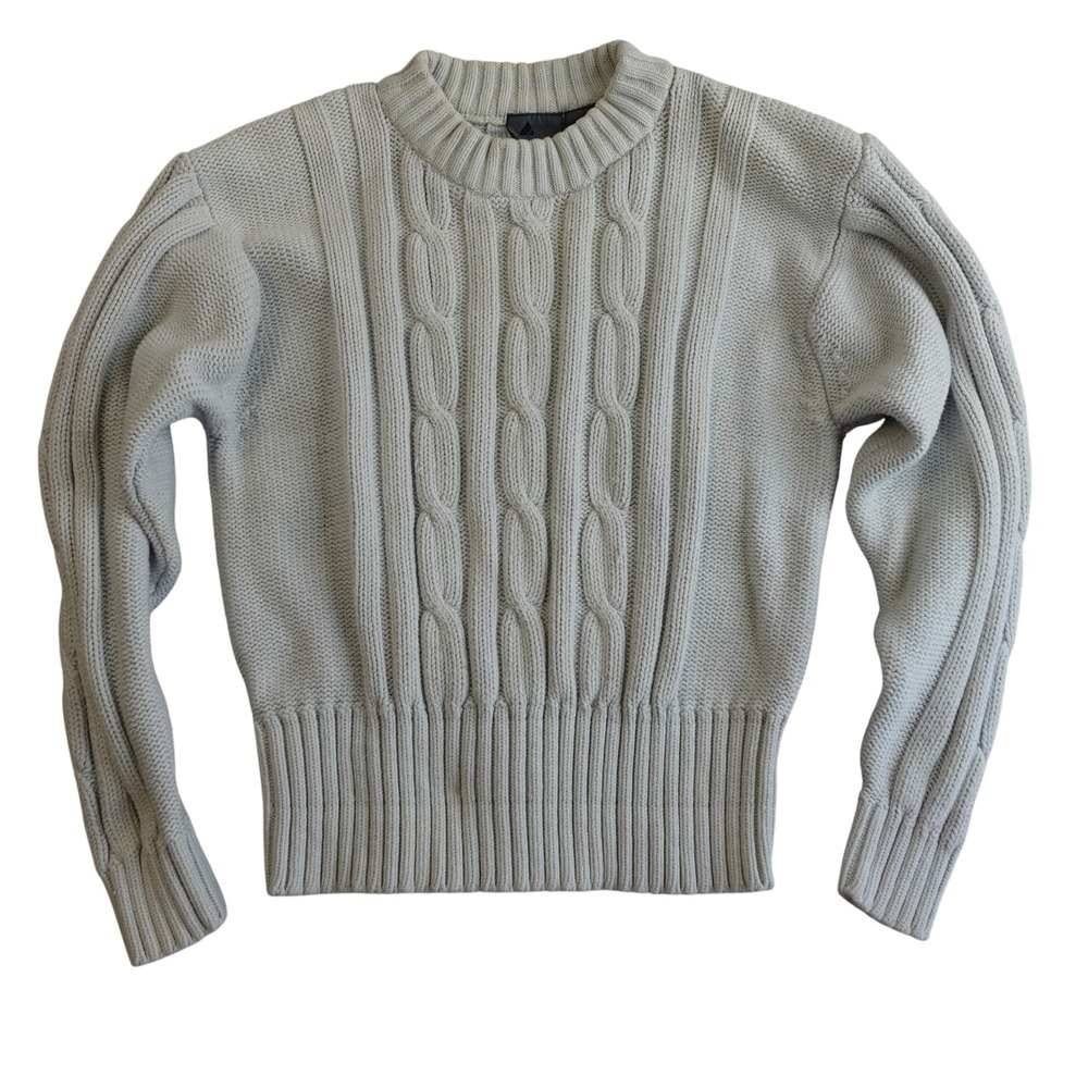 Vintage‎ 90s Lizwear Sweater Womens M Gray Blue Cable Knit Heavy Chunky Cropped